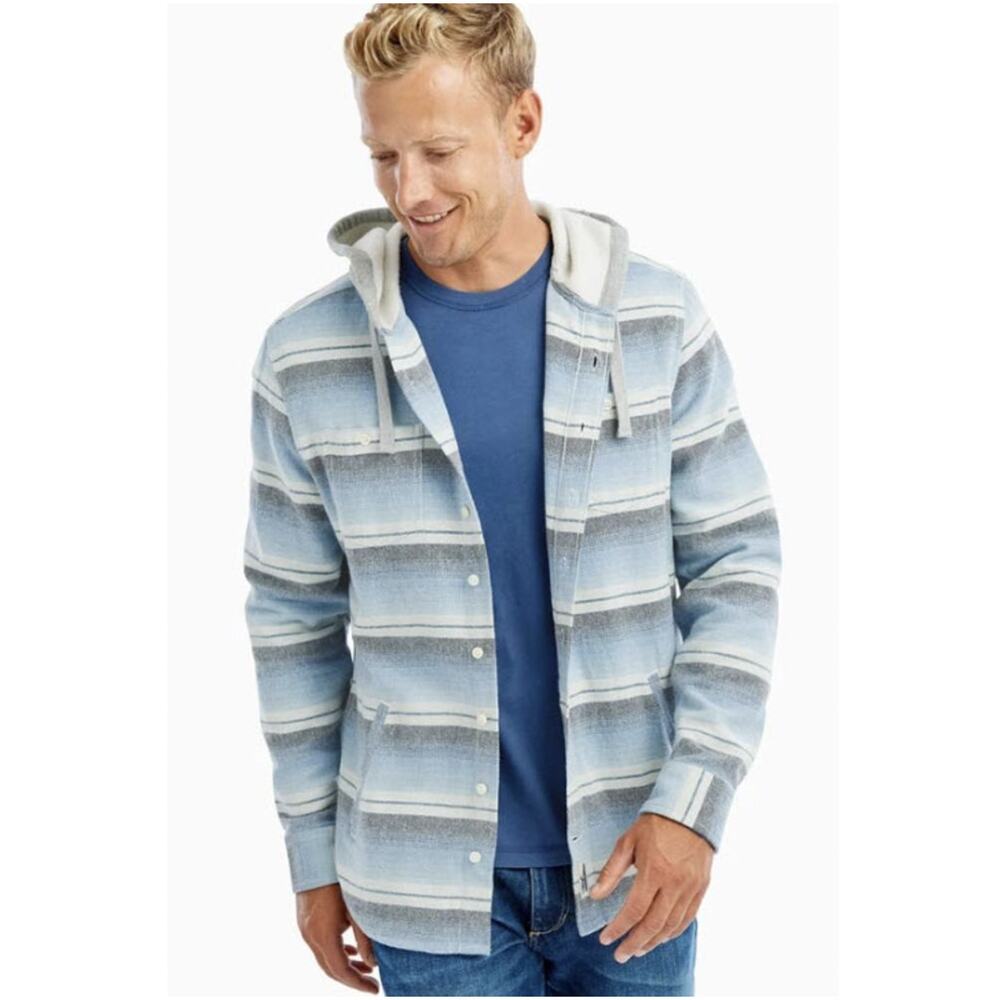 Johnnie O Jacket Mens Medium Blue Striped Carver Surflannel Hooded Shacket‎